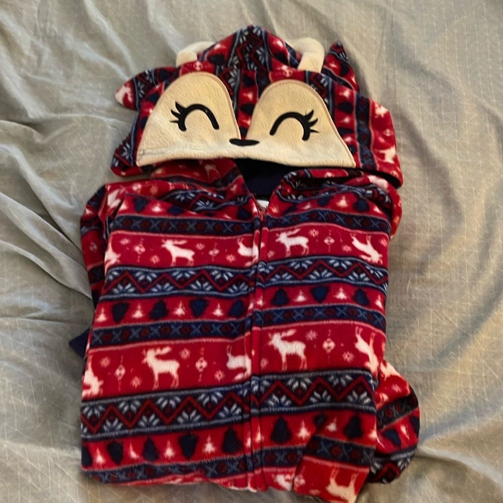 Flannel, full length matching onesie! Reindeer hood with antlers.
